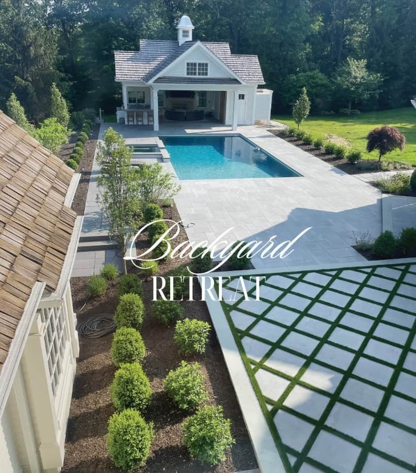 Backyard retreat with pool, pool house, and precision stonework — a Hartman Landscaping project